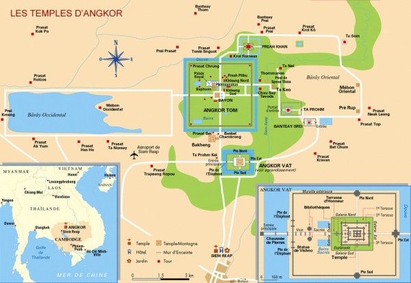 Este é o mapa do complexo de templos de Angkor. 